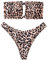 ZAFUL Damen Bikini Set, schulterfrei Bandeau mit Kordelzug & Rüschen High Cut Bademode mit Tierdruck (Leopardmuster, M)