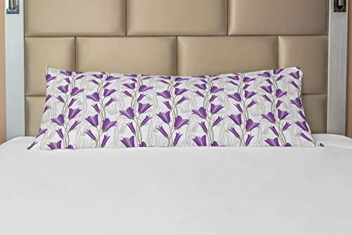ABAKUHAUS Jugendstil Körper Kissenbezug mit Reißverschluss, Glockenblumen Bouquet, Deko-Akzent Langer Kissenbezug, 53 x 137 cm, Reseda Grün Violett