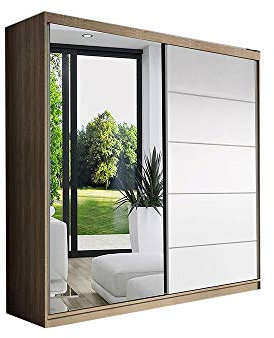 E-MEUBLES Armoire de Chambre avec 2 Portes coulissantes | Penderie (Tringle) avec étagères (LxHxP): 150x200x61 LARA 05 (Sonoma+ Blanc)