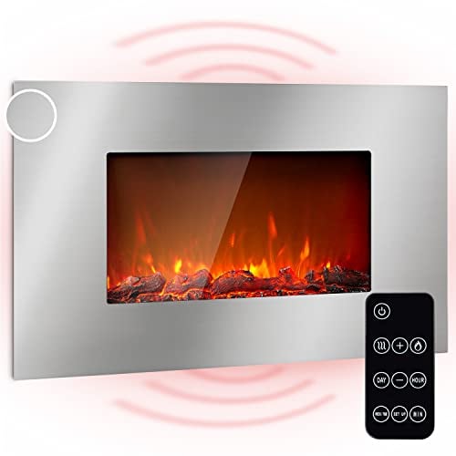 Klarstein Camino a Riscaldamento Elettrico, Caminetto Finto 2000 W a Basso Consumo, Fuoco LED, Spazio per Legna, Termocamino con Telecomando, Termostato e Timer