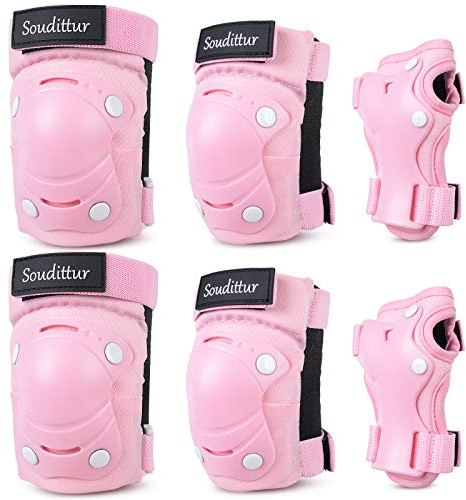 Soudittur Knieschoner Kinder Inliner Protektoren Set 3 IN 1 Knieschützer Kinder Ellenbogenschoner Handgelenkschoner Schützer Set für Inline-Skates Rollschuhe Skateboarding Scooter Fahren (Rosa, S)