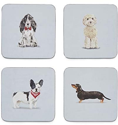 Cooksmart Curious Dogs Pack of 4 Cork Drink Coasters | British Designed, Eco Cork, Heat Resistant, Surface Protection, Cups, Mugs, Glasses, Wipe Clean, Everyday Use