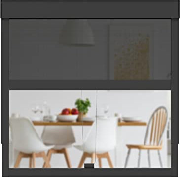 CLIP'N'SHADE Grau - Aussenrollo gegen Hitze, Jalousie, Sichtschutz und Abdunkelung für Fenster, Hitzeschutz Rollo ohne Bohren (Breite: 70 cm, Höhe: 60-90 cm, Blickdicht)