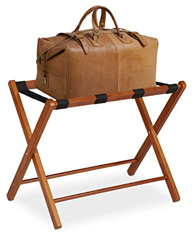 Relaxdays Kofferständer klappbar, Holz Gepäckablage, HBT: 54,5 x 66 x 44 cm, Kofferhocker für Hotel & Zuhause, Natur