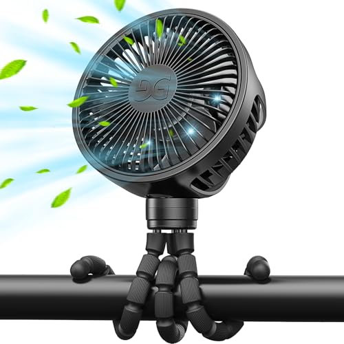GUSGU Ventilador para Cochecito con Clip para Bebé, Trípode Flexible y Batería Recargable, Mini Portátil para Viaje, Uso Manual y en Coche (Negro)