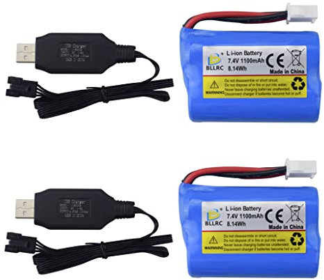 ZYGY 2PCS 7.4V 1100mah Lithium Battery with USB Charging Cable for BLLRC L100 Remote Control Boat Accessories HONGXUNJIE HJ808 Remote Control Boat Toy High-speed RC Boat Battery