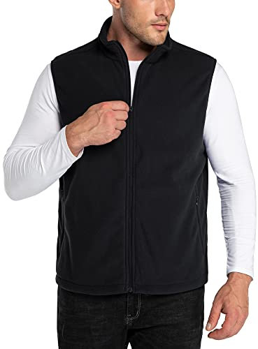 33,000ft Men's Fleece Gilets Lightweight Sleeveless Jacket Vest Windproof Bodywarmer Outerwear Golf Gilet With Zip Pockets for Hiking Cycling Running Black S