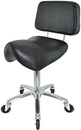 VAKON SALON - Breiter Sattelhocker mit Lehne, Sattelstuhl für Rückenentlastung, Rollhocker höhenverstellbar von 50-65 cm Drehhocker, Praxishocker, Bürohocker, Arbeitshocker