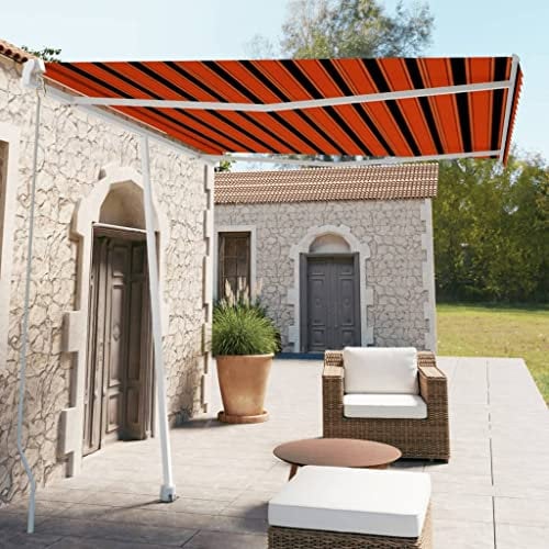 Standmarkise Einziehbar Deckmarkise,UV-Schutz, wasserdicht, Sonnenschutz,Handbetrieben Geeignet für Garten, Veranda, Pergola, Rasen, Balkon, Terrasse,300x250 cm Orange/Braun