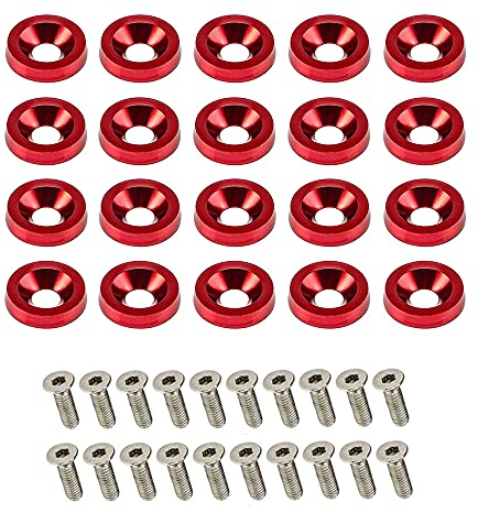 Unterlegscheiben Aus Aluminium, TOTMOX 20 Stück Stoßstangen-Unterlegscheiben-Schraubensatz, Edelstahl, Aluminium, Modifikation, M6-Schraube, Stoßstangen-Unterlegscheiben-Schraubensatz, rot