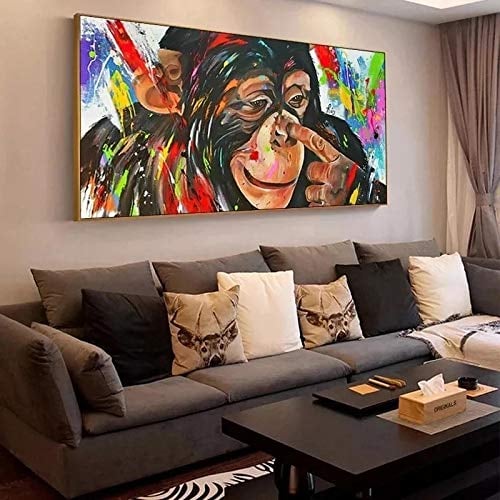 HOLEILUCK Graffiti Funny Monkey Picking Nose Poster und Drucke auf Leinwand, Wandkunst, Bild für Wohnzimmer, Heimdekoration, 35,43 x 71,65 Zoll (90 x 182 cm) mit Rahmen