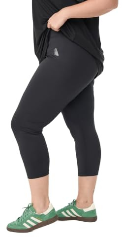 Zizzi Capri Sport-Leggings Damen große Größen, 3/4 Workout-Tights Schwarz | Eng anliegende Workout-Capris in 3/4-Länge für curvy Damen: sportliche Sporthose und Capri-Leggings mit breitem Bund