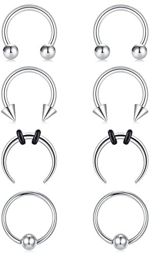 Funseedrr Nasenpiercing Septum Ring Set Edelstahl 16G 8mm Nasenring Nase Lippe Helix Tragus Hufeisen Piercing