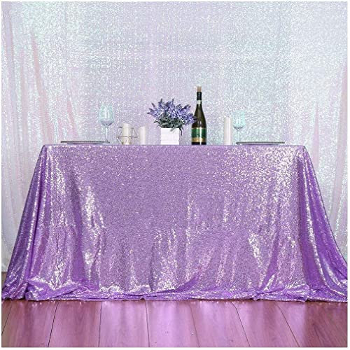 3E Home Tovaglia con paillettes color lavanda, 127 x 203 cm, viola chiaro, tovaglia rettangolare glitterata per cene, eventi e occasioni speciali