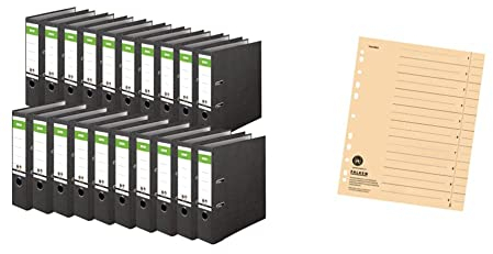 Original DINOR Ordner-Wolkenmarmor-Recycling - 20er Pack 8 cm breit DIN A4 schwarz Aktenordner Briefordner & Original Falken 100er Pack Trennblätter. Aus Recycling-Karton