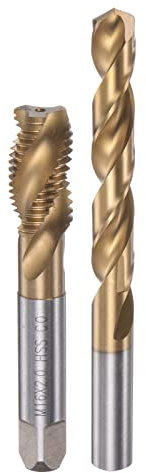 sourcing map Tap & Bit Sets, M16 x 2 Screw Thread Machine Spiral Flute Threading Tap and 14mm Twist Drill Bit, Titanium Plated M35 Cobalt High Speed Steel (HSS-CO)