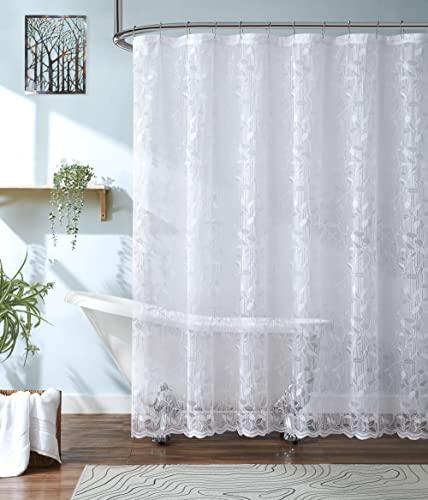 ASATEX Duschvorhang, halbtransparent, Spitze, 182,9 x 213,4 cm, romantisches Blumenmuster, Weiß