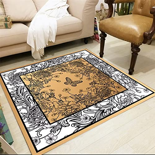 DJHWWD Kinderteppich Jungen Outdoor Teppiche Wohnzimmer Teppich Gelb Pflanzen Blumen Muster Wasch Bar 140X200Cm