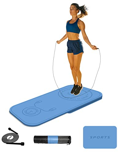 LaiEr Springseilmatten-Set, zwei Stück Knieschutz, Stoßdämpfung, Fitness-Trainingsmatte, rutschfest für Zuhause, Fitnessstudio (140 cm x 62 cm x 8 mm + 61 cm x 41 cm x 8 mm)
