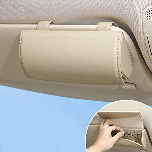 PU Leder Auto Sonnenbrille Brillenetui Aufbewahrungsbox Organizer für SUV LKW Halter Sonnenblende (Beige)
