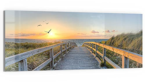 DEQORI Glasbild Echtglas | Motiv Dünenweg zum Meer | horizontal einteilig 150x60 cm | schöne Dekoration | Wandbild für Wohnzimmer, Schlafzimmer, Flur & Küche | moderne Wanddeko