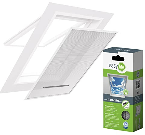 Moustiquaire sans perçage auto-agrippante - Pour fenêtre de toit 140 x 170 cm zippée - Filet de protection anti-insecte, pollen recoupable - Maille polyester couleur blanc - Ecran protection été