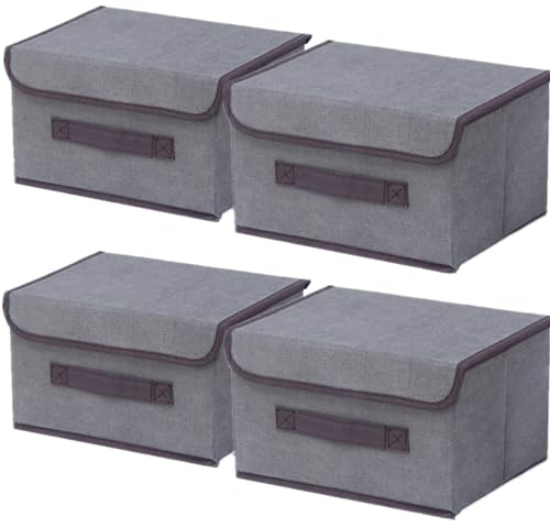 NCRGB 4 Stück Stoff Faltbare Aufbewahrungsboxen mit Deckel 26×19×16cm,Stoffaufbewahrungsbehälter mit Deckel,Kleiderschrank Organizer für Kleideraufbewahrung,Raumorganisation-Grau