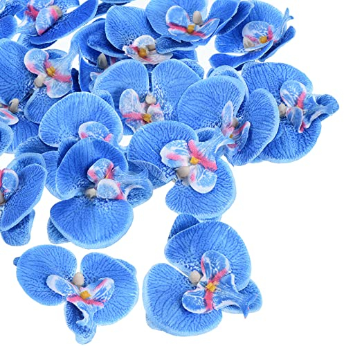PATIKIL 2.8 Artificiale Orchidea Fiore Teste 40pz Seta Phalaenopsis Finta Farfalla Orchidea Teste per Matrimonio Floreale Bouquet Decoro Fai da te Artigianato Realizzare Blu