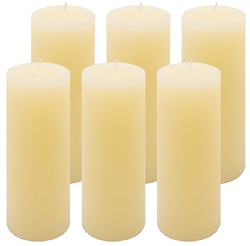 Rustik-Kerze Höhe 20 cm Ø 7,5 cm lange Brenndauer Rund-Kerze Säulenkerzen Kerzen-Deko Tafelkerzen Weihnachts-Kerzen Hochzeits-Deko (creme, 6)