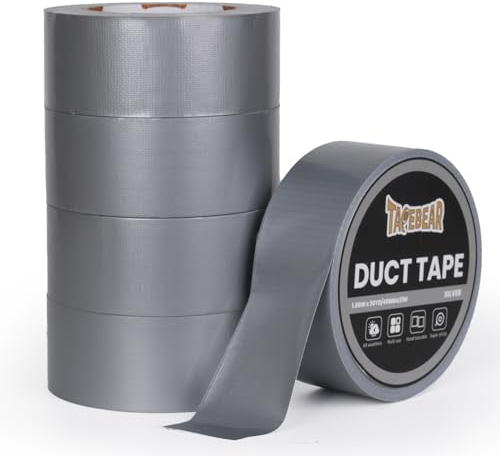TAPEBEAR Ruban Adhésif Toilé 48mm x 27m, Argent Heavy Duty Duct Tape, Ruban Adhésif Imperméable de 9mil d'épaisseur, déchirable à la main pour les réparations, scellage, d'étiquetage, 5 rouleaux