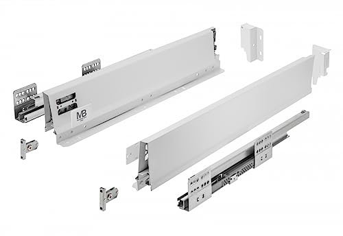 GTV - Modern Box Pro Schubladenschienen I L=450mm H=84mm I Weiss I Schublade mit Leises Schließen I Die Synchronisation des Fahrweges der Führungen I Belastung bis zu 40 kg I PB-MBPRO-KPL450A1