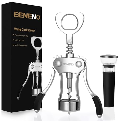 Beneno Korkenzieher-Weinöffner mit auslaufsicherem Wein-Vakuumverschluss, Zinklegierung, Premium-Flügel-Korkenzieher-Weinflaschenöffner mit multifunktionalem Flaschenöffner, Upgrade