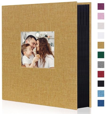 Miaikoe Fotoalbum, 15 x 10 cm, 400 Taschen, Einsteckalbum, groß, Leinen, Buch für 400 vertikale Fotos im Format 10 x 15 cm (40 Einschubtaschen), für Familie, Hochzeit, Jahrestag, khaki