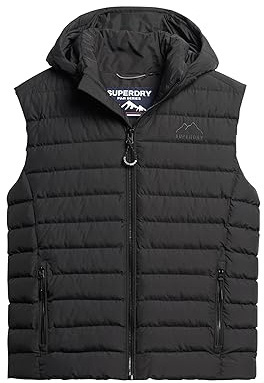 Superdry Men's Hooded Fuji Sport Padded Gilet Jacket, Black/White, M