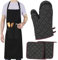 LEFUNDA® 3 in 1 Küchenset mit Kochschürze Ofenhandschuhe Topflappen Verstellbare Grillschürze mit 3 Taschen für Küche Kochen Restaurant café