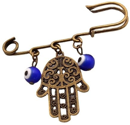 Set mit 3 Bronze-Anhängern mit Palmen und blauen Augen, goldene Sicherheitsnadel, böser Blick, Brosche, Anhänger, Brosche, Anstecknadel für Frauen, Mädchen, Männer, Brosche, Anstecknadel