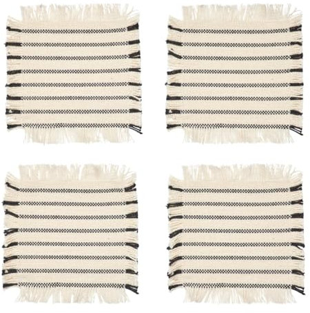 Broste Copenhagen Elouise 4er Set Untersetzer für Gläser Off Schwarz/Weiß aus 100% Baumwolle, Maße: 10x10cm