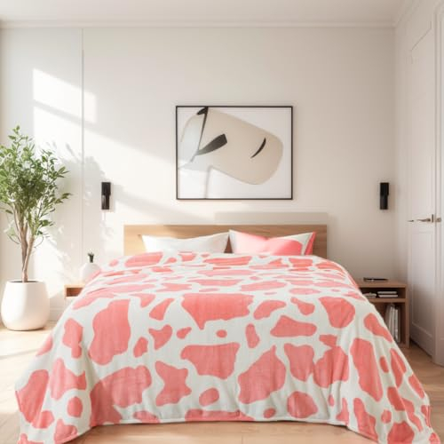 HOZY Kuscheldecke Flauschig Decke Fleecedecke - Kuscheldecke 230x270cm, Pink Cow Decke,Fleecedecke Sofa Decken,Warm Wohndecke Couchdecke Hundedecke Sofadecke flauschig, Sofa überwurfdecke