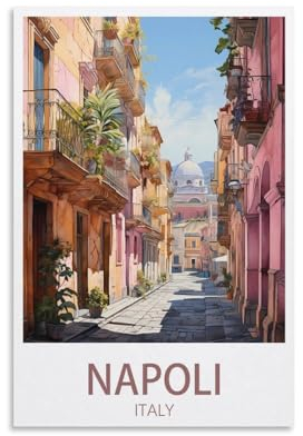 PuPLuM Napoli Italien, Vintage-Reiseposter, Straße, 20 x 30 cm, Leinwand, Wandkunst, Poster für Wohnzimmer, Dekoration, Gemälde für Heimdekoration