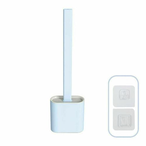 Toilet Brush | Bathroom Silicone Toilet Brush and Holder | Plastic Handle & Soft Flexible Bristles | Base for brush Anti-drip (Blue)