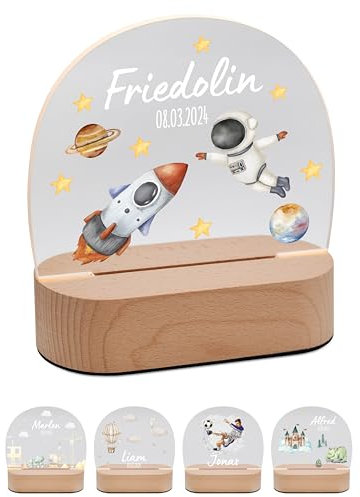 Bärenfreunde® - Personalisiertes Nachtlicht für Babys - Individuelle Nachttischlampe für Kinder - Personalisierte Geschenke Kinder - Babygeschenk - Geschenk zur Geburt (Astronaut Rakete)