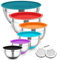 Homikit Mixing Bowls Set of 6, Stainless Steel Salad Bowls with Airtight Lids & 3 Grates, Metal Nesting Bowls for Mixing/Baking/Storing, Silicone Base - 0.7/1.2/1.6/2.5/2.8/4.6L (Multi-Color)