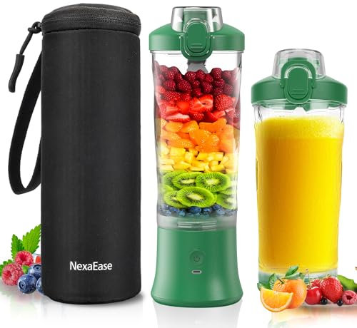 Portable Blender Personal Juicer with Insulated Sleeve for Shakes and Smoothies - 600ml Mini Blender Cup with Travel Lid, USB Rechargeable - Electric Protein Shaker for Kitchen, Travel, Office, Gym