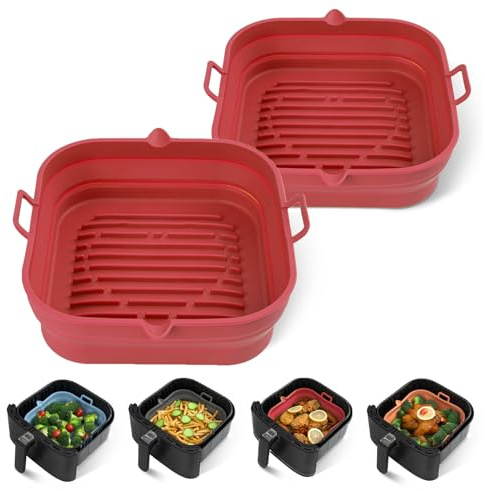 [2Pcs] Loveuing Moule Silicone Air Fryer Carré, Plat Friteuse Réutilisable | Doublure Liners Papier Friteuse Air, Facile à Nettoyer–Convient à Friteuses 5,5 à 7,6 L, Accessoires Air Fryer, 21,6 cm