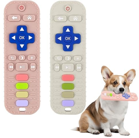HAISENGO 2 PCS Dog Teething Toys Dog Chew Toys TV Remote Remote Control Shape Teether for Dog Training and Cleaning Teeth Interactive Dog Toys for Small Medium Dogs, pink beige