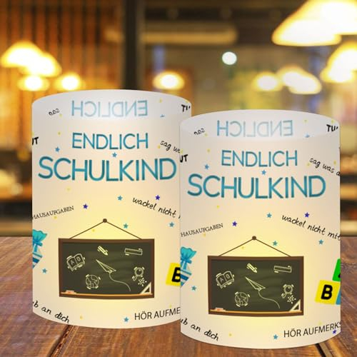 Bolosa 12 Windlicht Tischdeko Einschulung Junge, Einschulung Deko Junge, Schulanfang Jungen, Schulkind 2024 Junge, Schulanfang Deko, Deko Einschulung Geschenk, Für Teelichter oder Kerzen (Blau B)