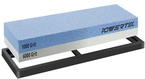 POWERTEC Sharpening Stone, Dual Sided 1000/6000 Grit Whetstone, Knife Sharpening Stone with Non-Slip Rubber Base (71916)