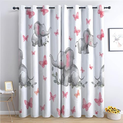 CozyRest Blickdichte Vorhänge, Verdunkelungsvorhang - Niedlicher Elefant und Schmetterling 230 x 117 cm - Vorhänge Mit Ösen, Polyester für Schlafzimmer Wohnzimmer, Geräuschreduzierung 2 St