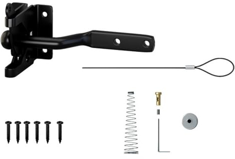 Befun Gate Latch for Wooden Gates, Carbon Steel Black Gate Latch 116mm | Gate Spring Closer for Wooden Gate, Auto Self Locking, Pulling Wire Design, With Padlock Hole, for Fence Door Latch