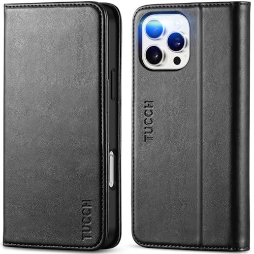 TUCCH Case for iPhone 16 Pro Max (6.9) 2024, Protective Foldable PU Leather Wallet Case with[RFID Blocking][Card Slots][Shockproof TPU]Kickstand, Folio Cover Compatible with iPhone 16 Pro Max, Black